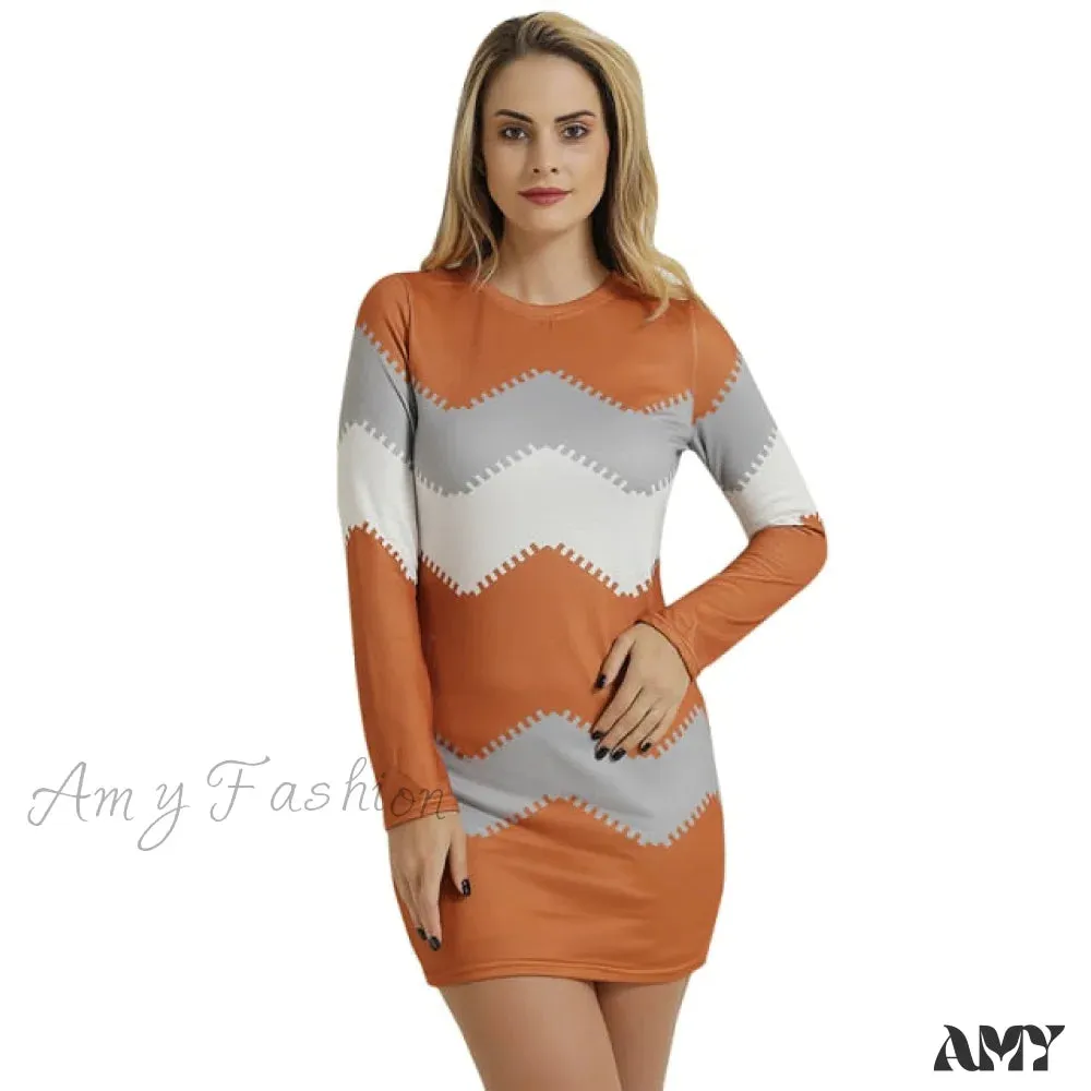 Amy Fashion - Elegant Patchwork Long Sleeve Thin Dress