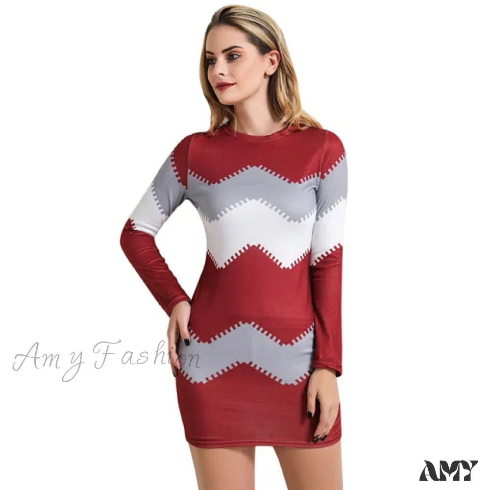 Amy Fashion - Elegant Patchwork Long Sleeve Thin Dress