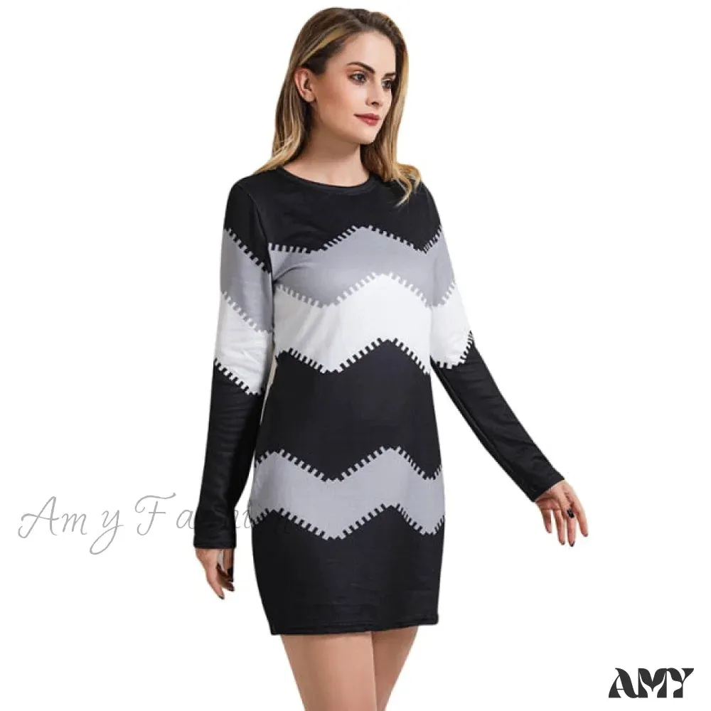 Amy Fashion - Elegant Patchwork Long Sleeve Thin Dress
