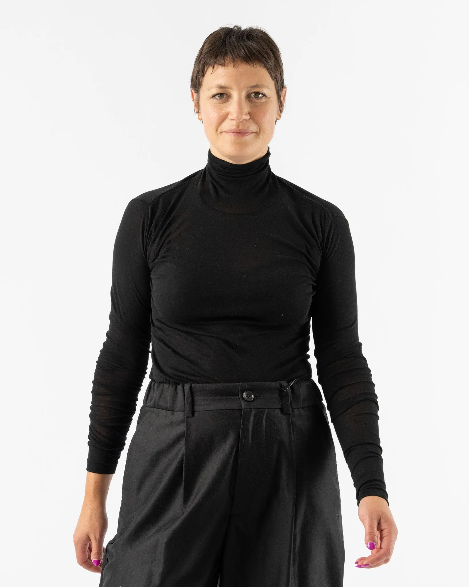 Auralee High Gauge Sheer Rib Turtleneck in Black