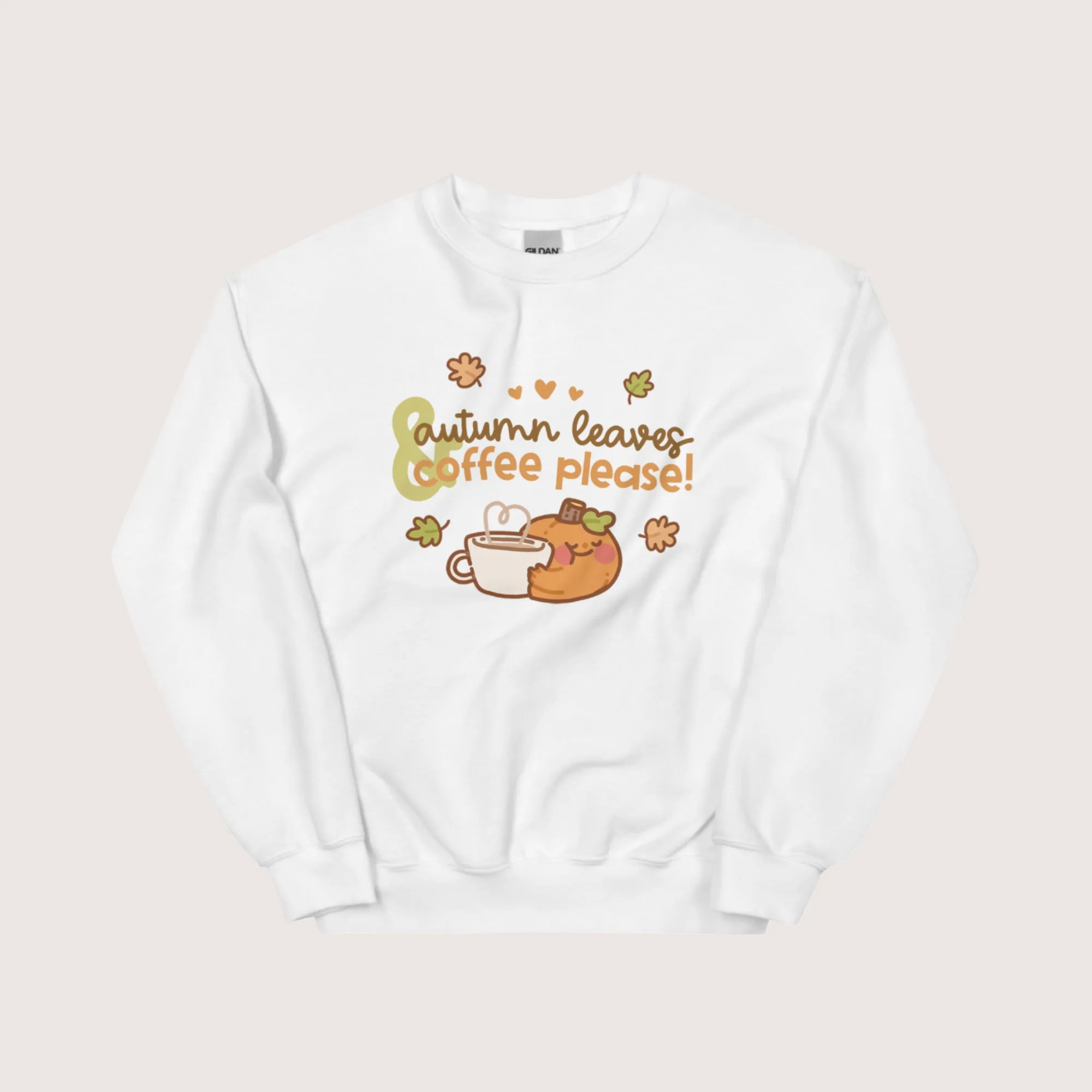 Autumn Leaves & Coffee Please Kawaii Sweatshirt | Cozy Fall Jumper | Cute Seasonal Aesthetic Sweater
