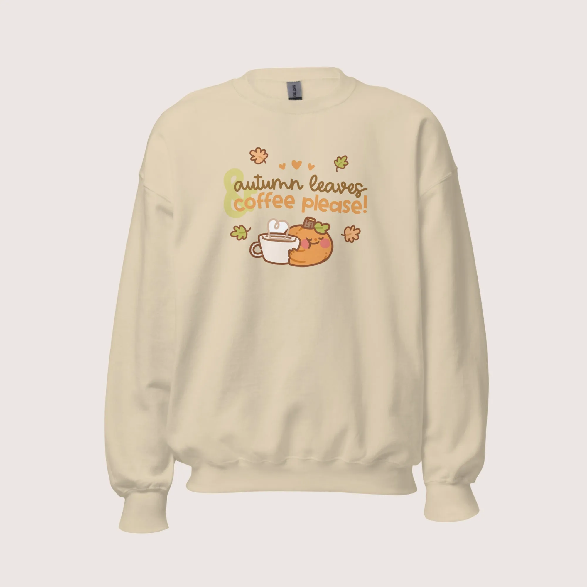 Autumn Leaves & Coffee Please Kawaii Sweatshirt | Cozy Fall Jumper | Cute Seasonal Aesthetic Sweater