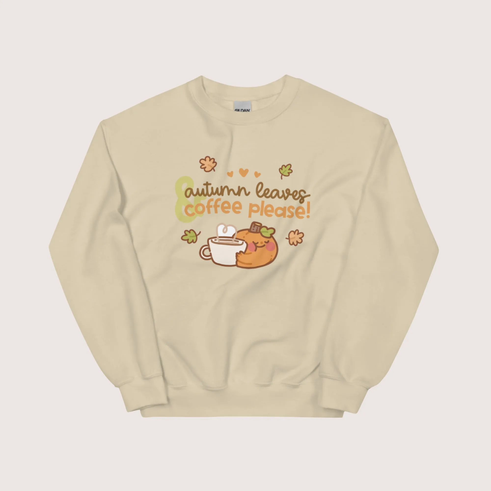 Autumn Leaves & Coffee Please Kawaii Sweatshirt | Cozy Fall Jumper | Cute Seasonal Aesthetic Sweater