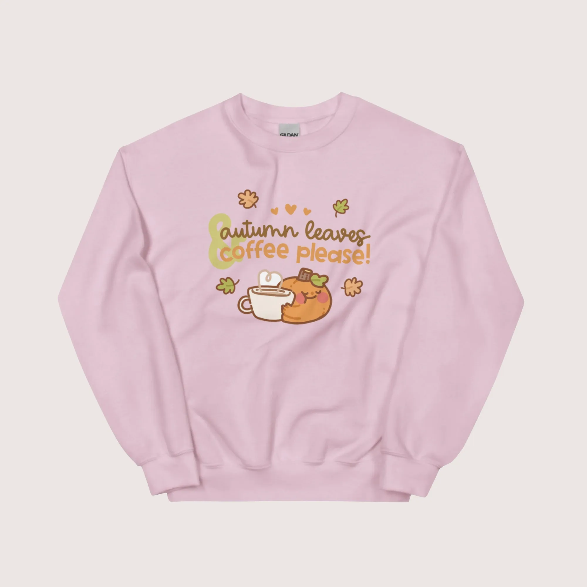 Autumn Leaves & Coffee Please Kawaii Sweatshirt | Cozy Fall Jumper | Cute Seasonal Aesthetic Sweater