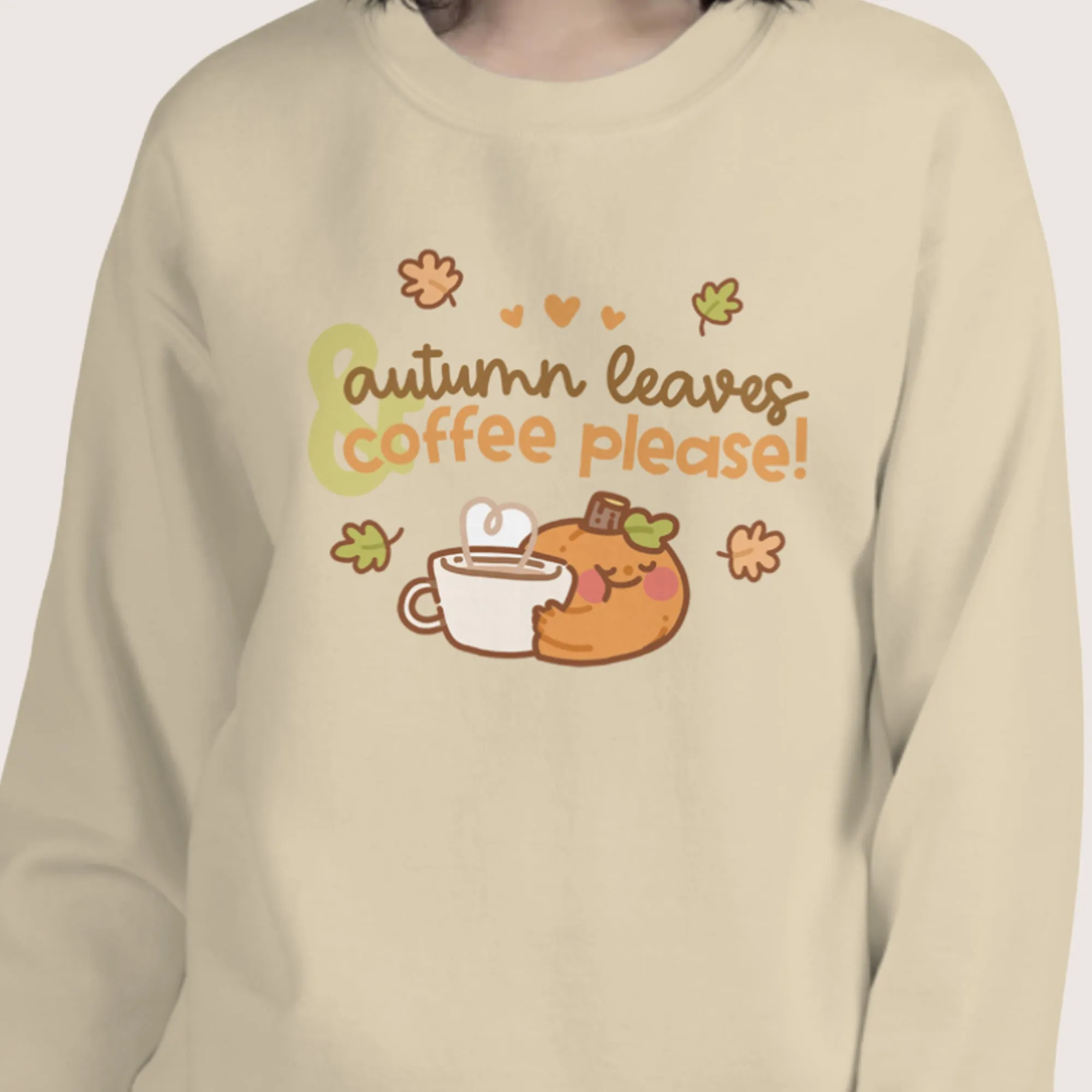 Autumn Leaves & Coffee Please Kawaii Sweatshirt | Cozy Fall Jumper | Cute Seasonal Aesthetic Sweater