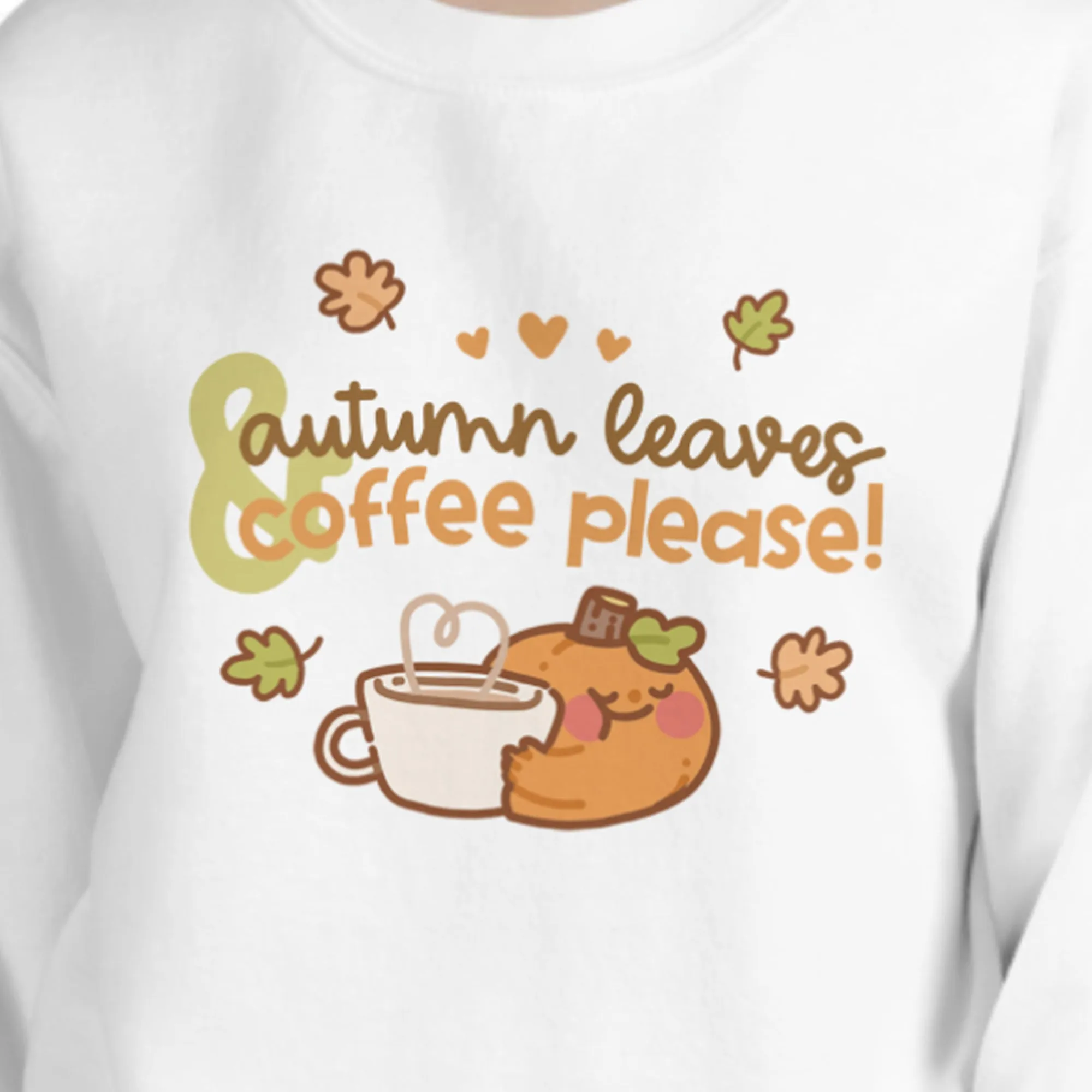Autumn Leaves & Coffee Please Kawaii Sweatshirt | Cozy Fall Jumper | Cute Seasonal Aesthetic Sweater