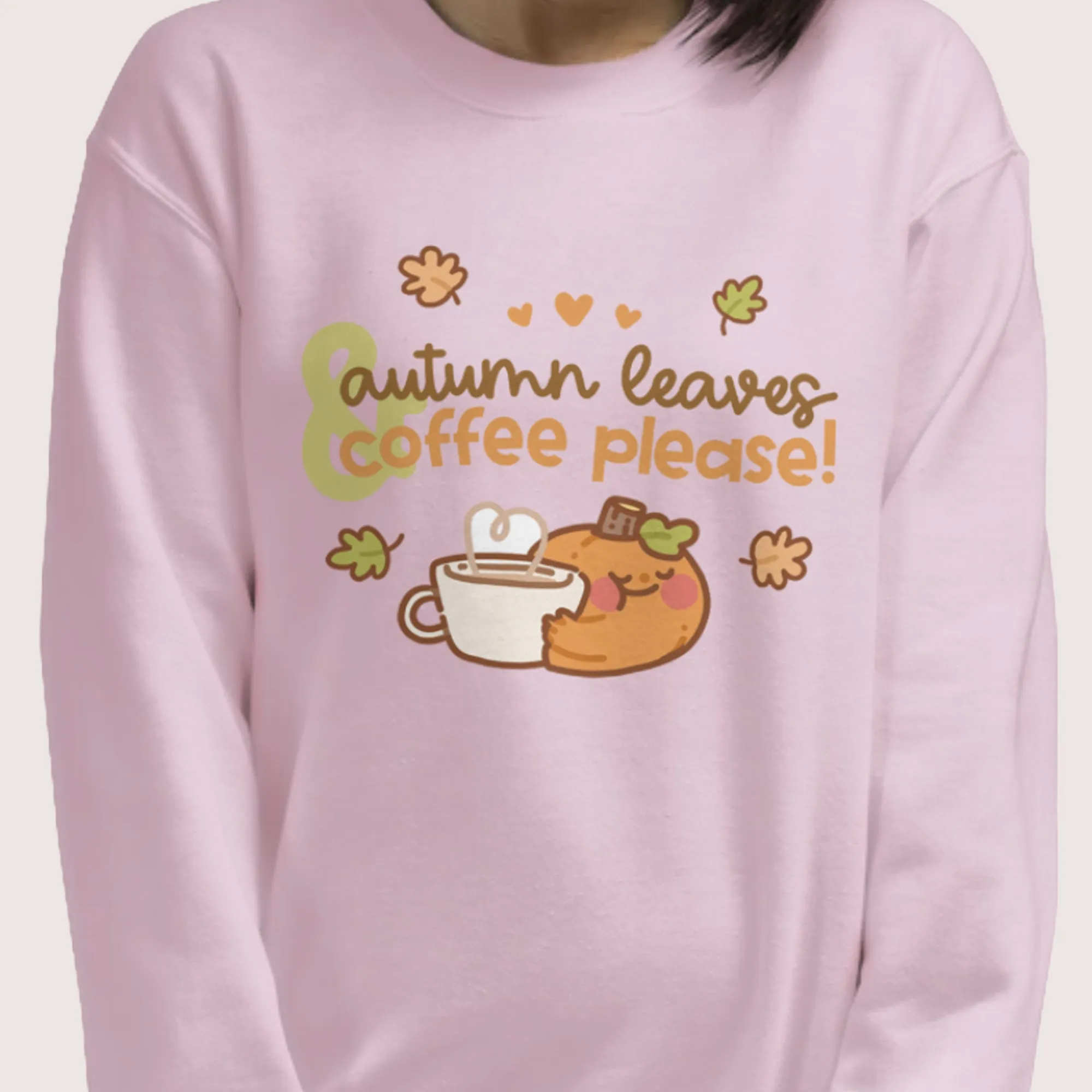Autumn Leaves & Coffee Please Kawaii Sweatshirt | Cozy Fall Jumper | Cute Seasonal Aesthetic Sweater