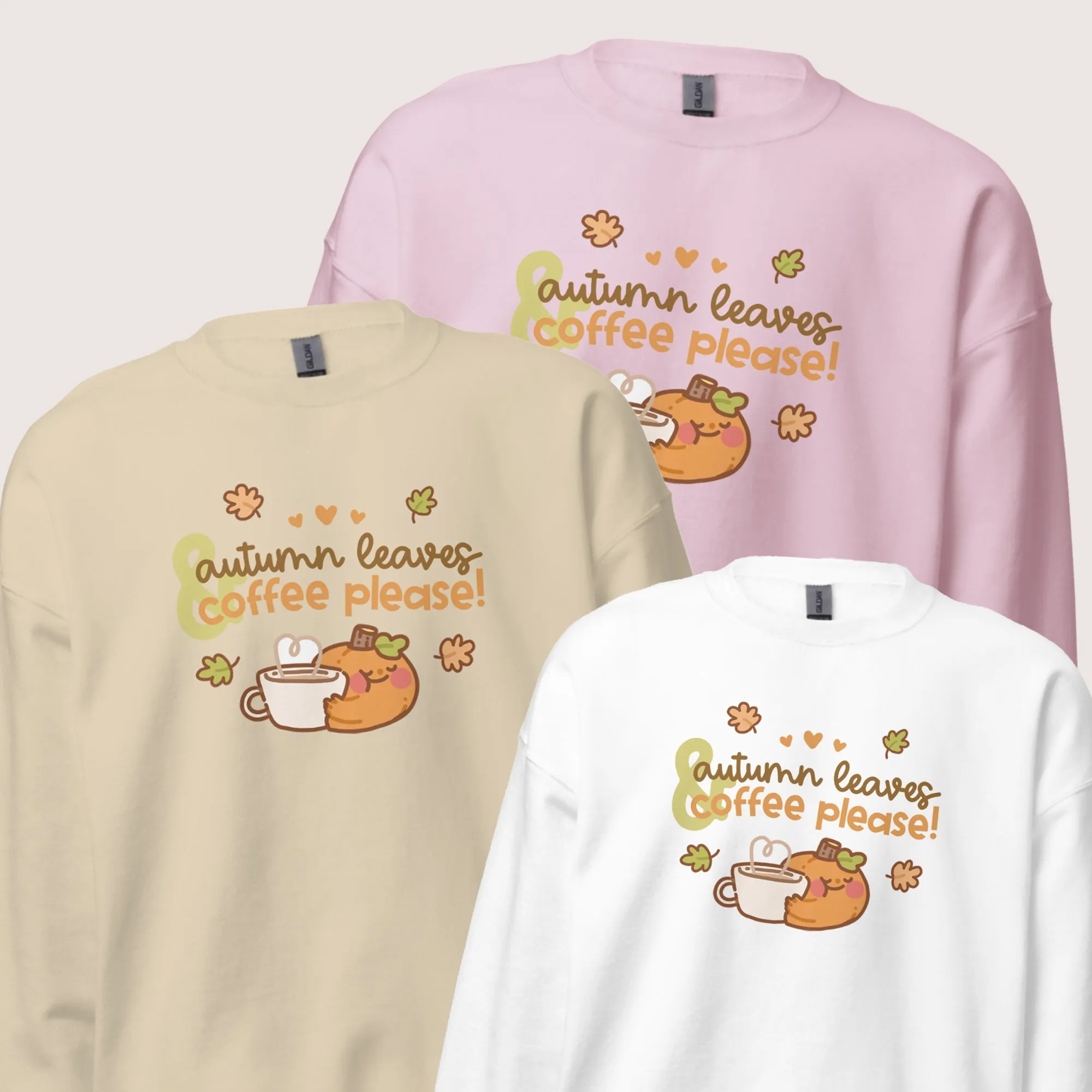 Autumn Leaves & Coffee Please Kawaii Sweatshirt | Cozy Fall Jumper | Cute Seasonal Aesthetic Sweater