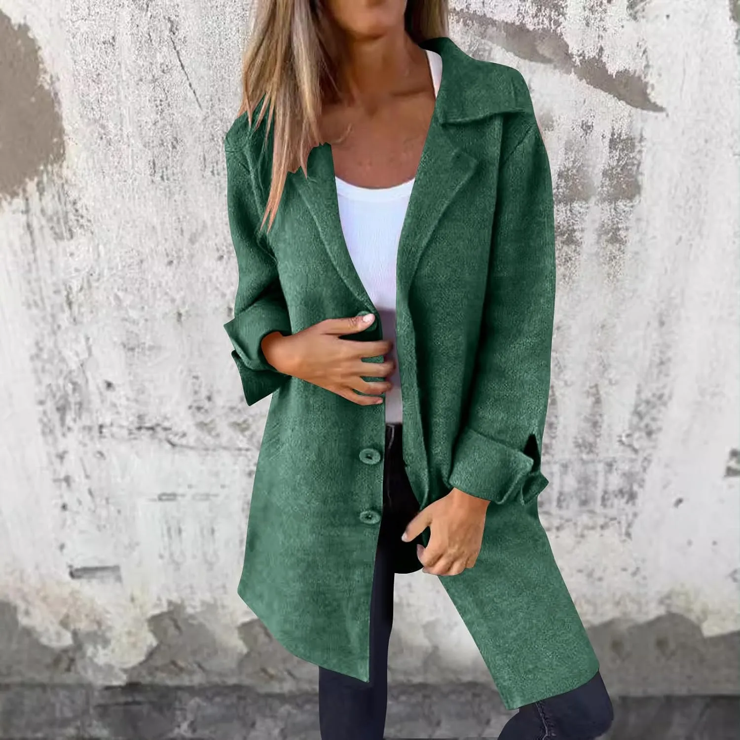 Binmer Women's Winter Wool Coat Casual Notch Lapel Single-Breasted Peacoat Elegant Dressy Mid Length Trench Jacket Overcoat