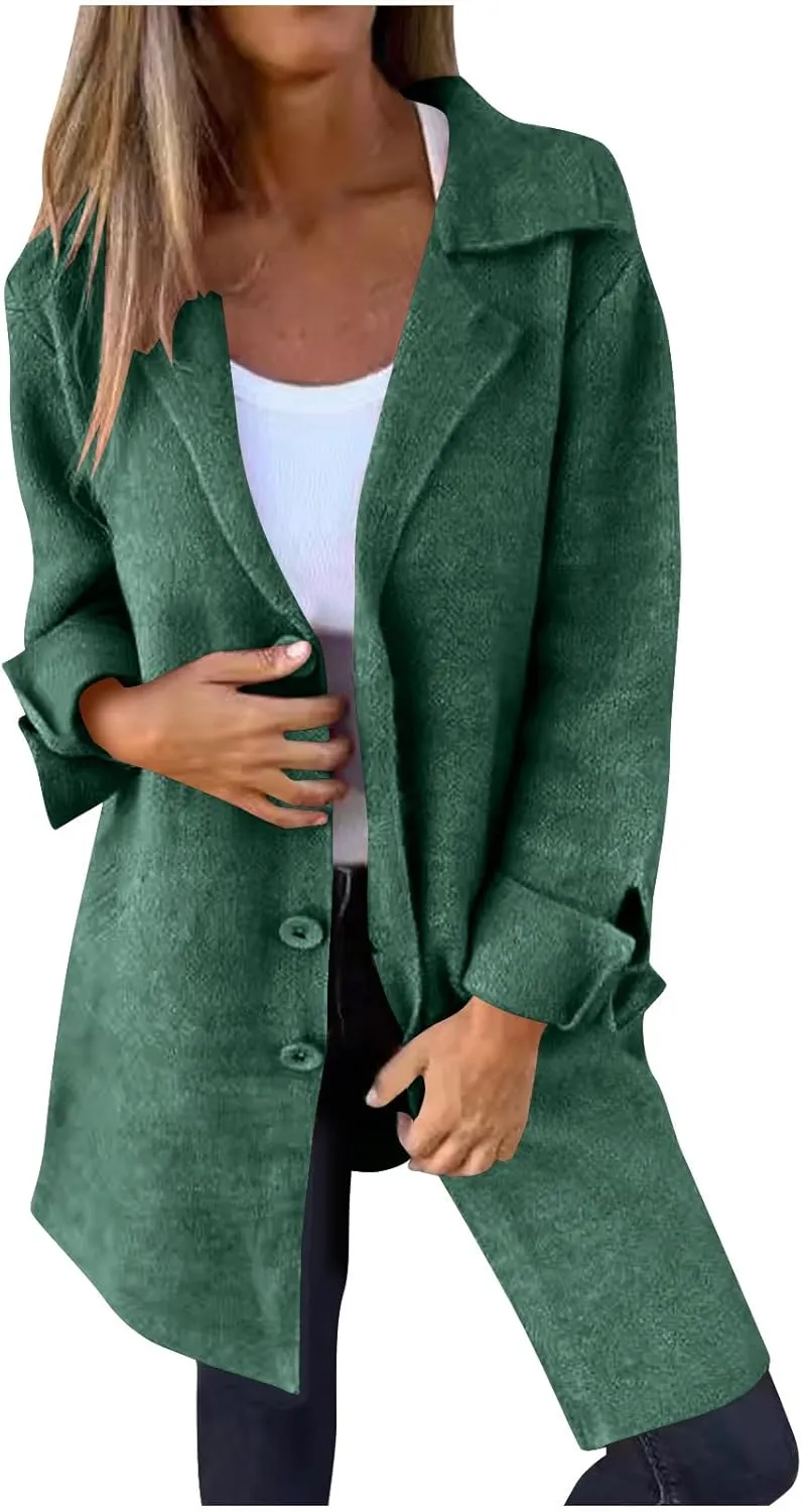 Binmer Women's Winter Wool Coat Casual Notch Lapel Single-Breasted Peacoat Elegant Dressy Mid Length Trench Jacket Overcoat