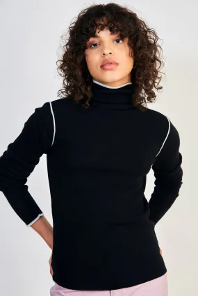 Black and white trim turtleneck top