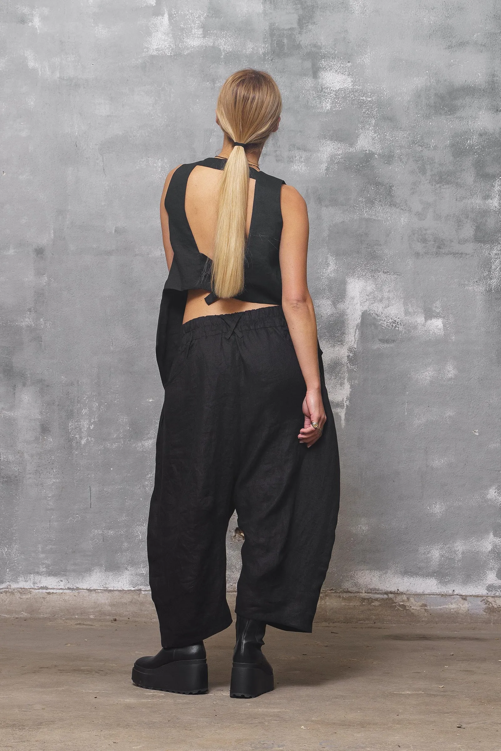 Black Linen Boho Waistcoat
