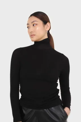 Black wool blended thin turtleneck top