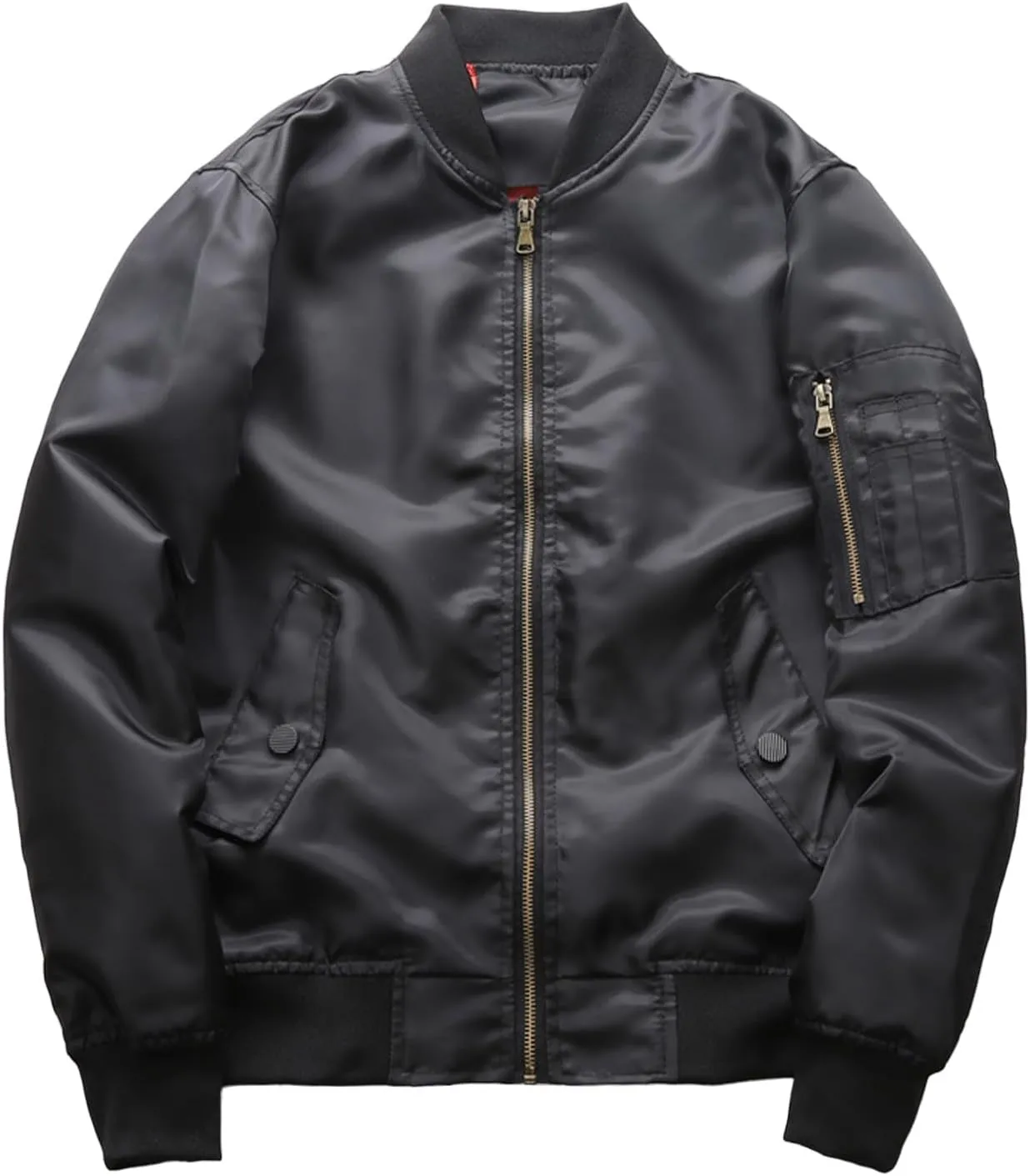 Bomber Jacket for Men Zipper Stand Collar Long Sleeve Coat Lightweight Thin Fall Winter Outwear with Pocket Plus Size