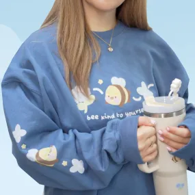 Bumblebutt Bee Sweatshirt | Bee Kind to Yourself Quote | Cute Cozy Blue Hydrangea Kawaii Floral Jumper