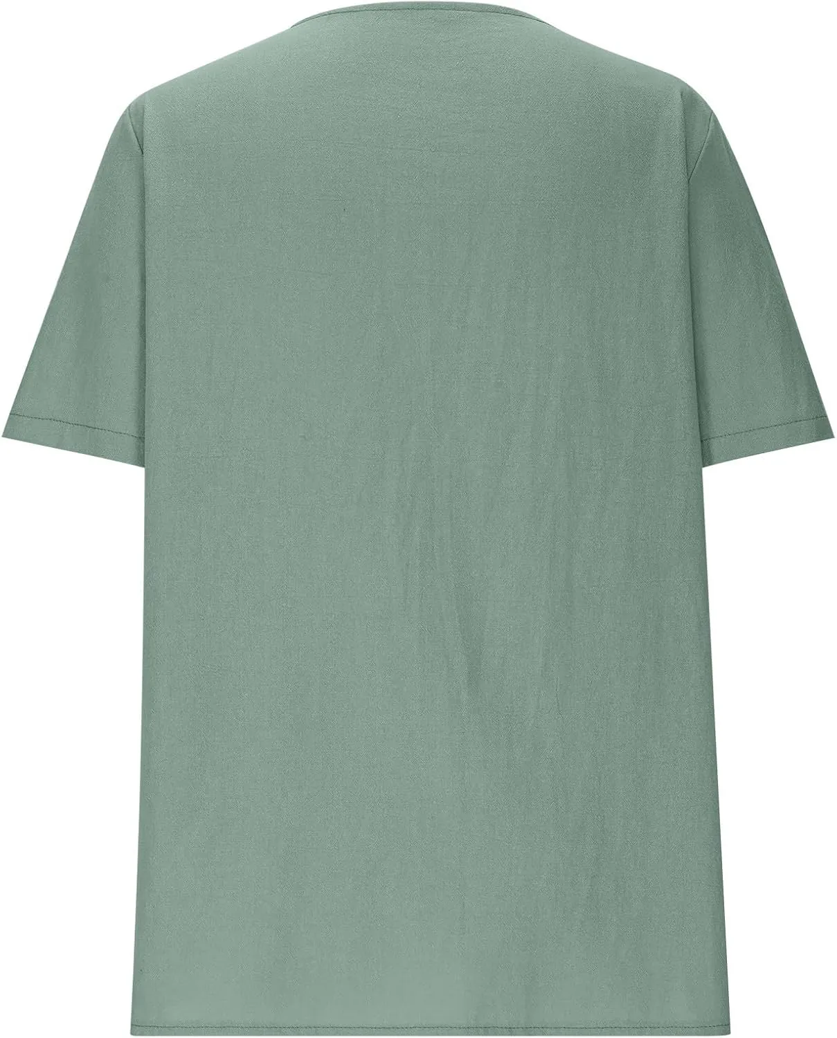 Button Down V Neck Linen Cotton Shirt for Women Casual Summer Short Sleeve Comfy Tops Work Office Blouses Pocket