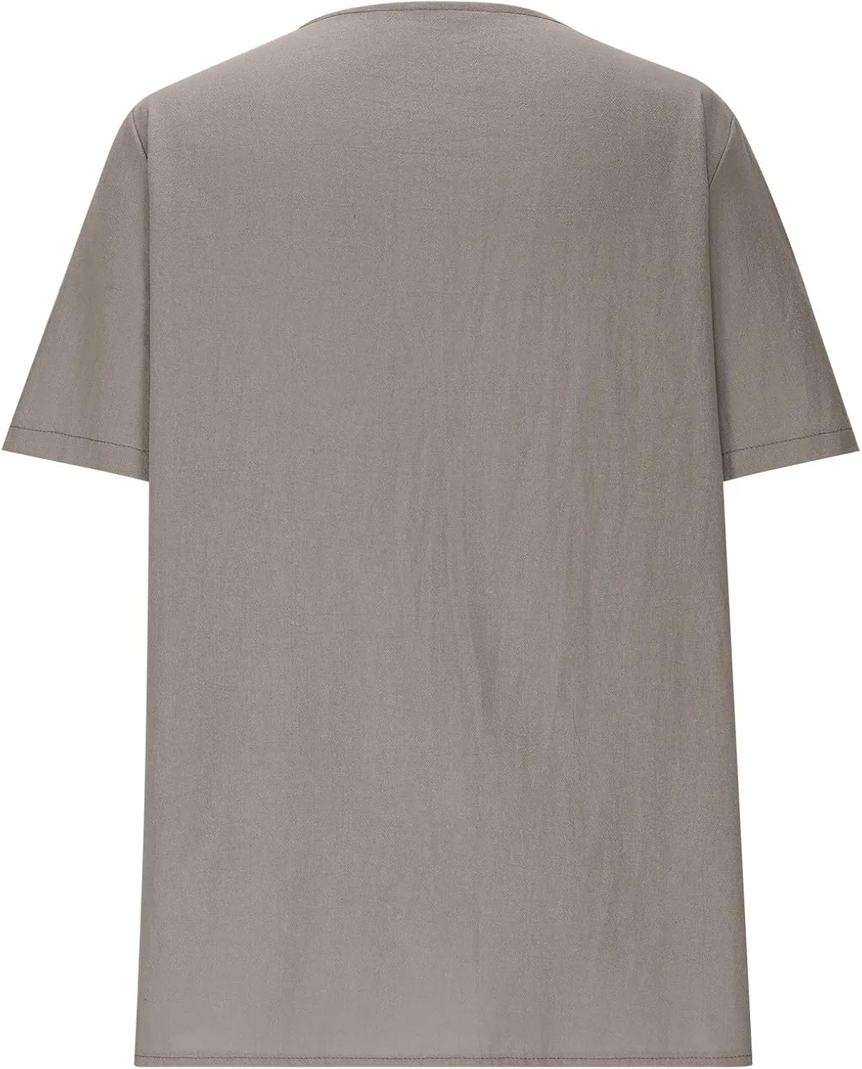 Button Down V Neck Linen Cotton Shirt for Women Casual Summer Short Sleeve Comfy Tops Work Office Blouses Pocket