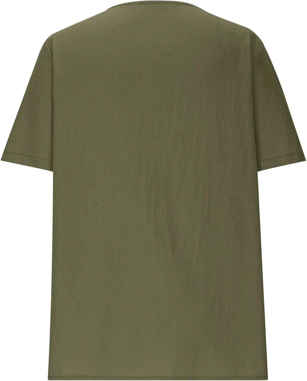 Button Down V Neck Linen Cotton Shirt for Women Casual Summer Short Sleeve Comfy Tops Work Office Blouses Pocket