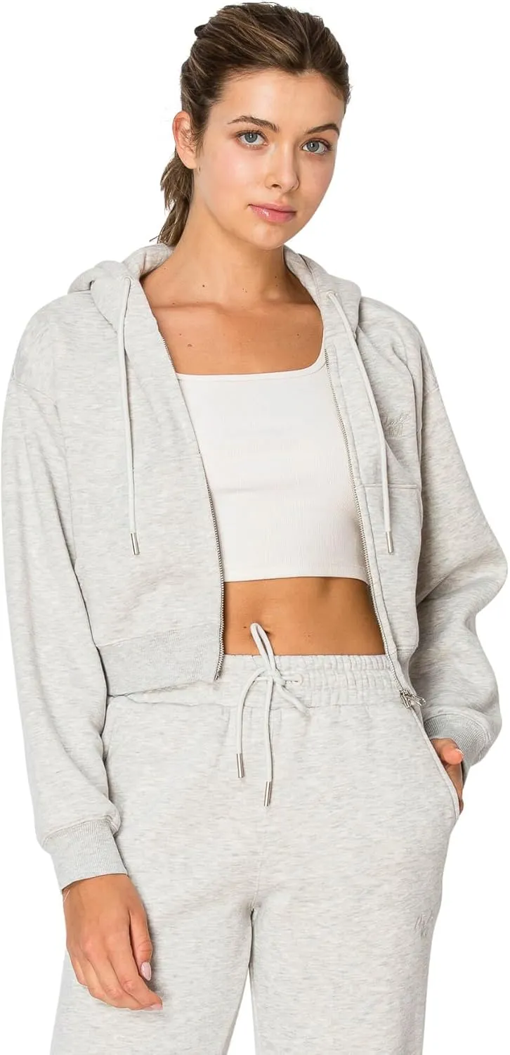 Cali1850 Women's Cloud Nine Fleece Cropped Zip Hoodie  Relaxed Boyfriend Fit, Double-Layer Hood, Ribbed Cuffs and Hem