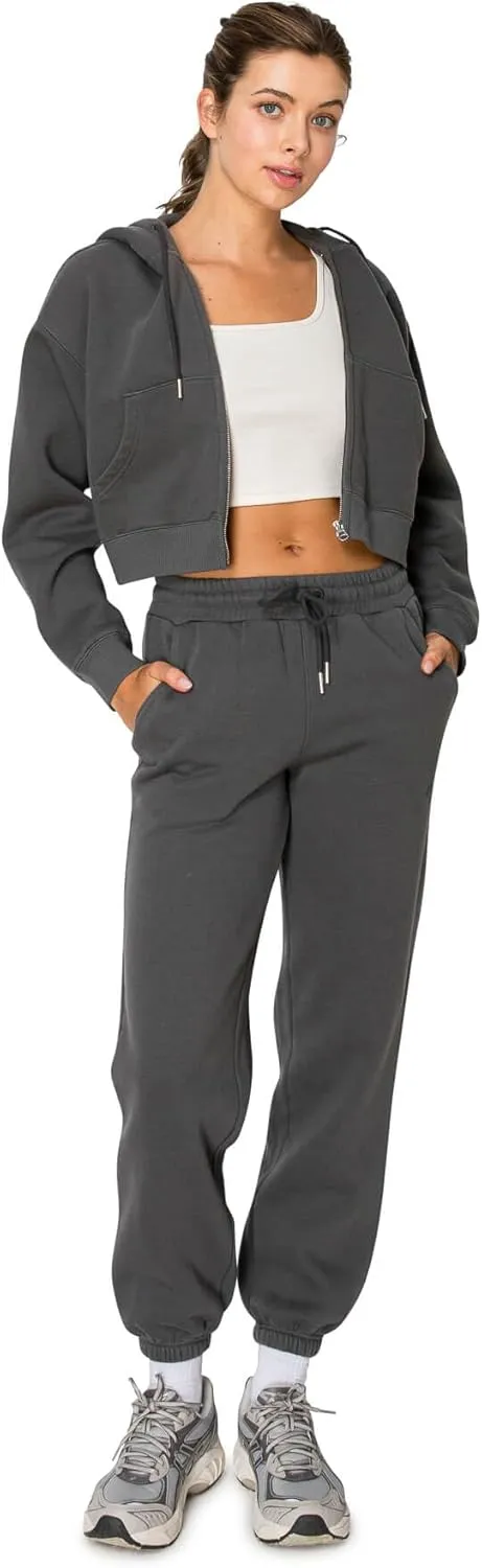 Cali1850 Women's Cloud Nine Fleece Cropped Zip Hoodie  Relaxed Boyfriend Fit, Double-Layer Hood, Ribbed Cuffs and Hem
