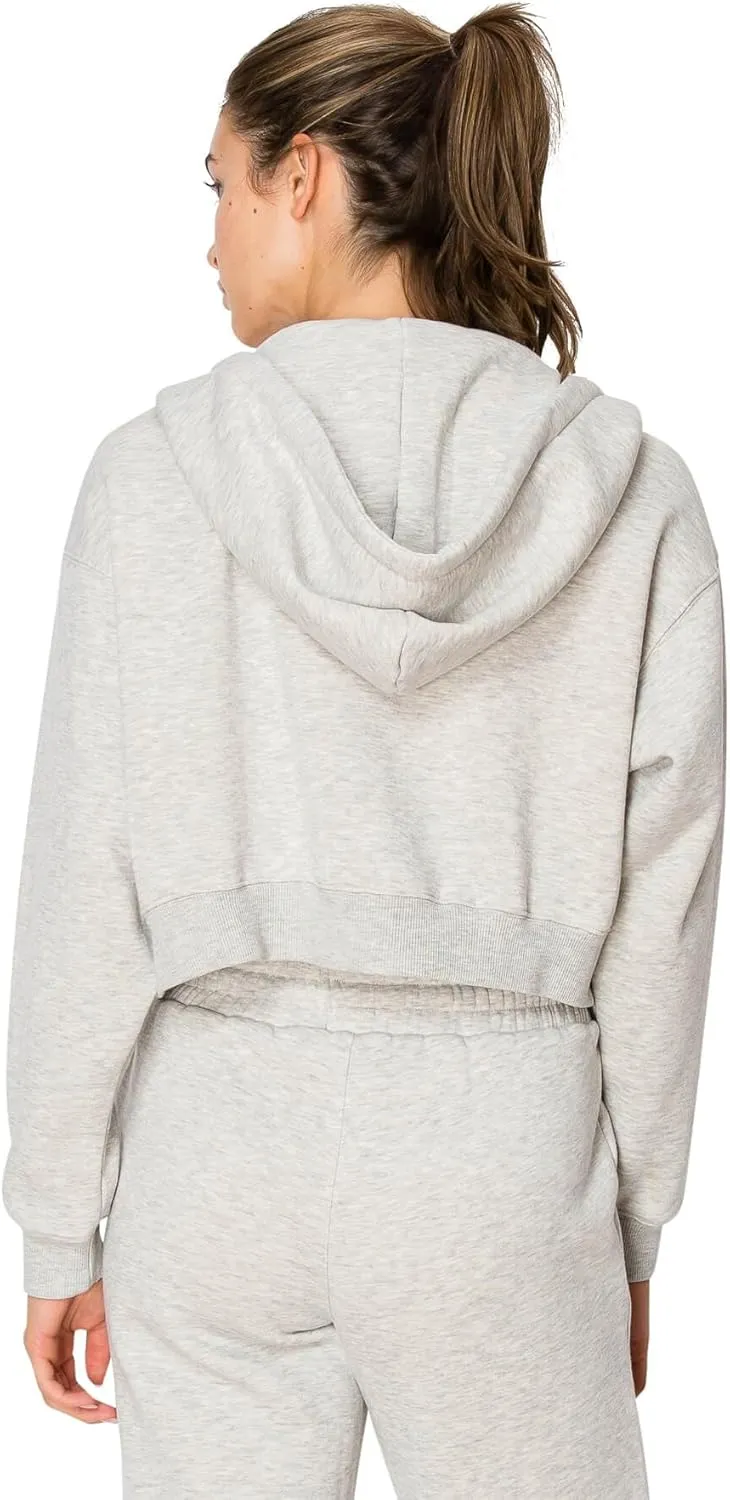 Cali1850 Women's Cloud Nine Fleece Cropped Zip Hoodie  Relaxed Boyfriend Fit, Double-Layer Hood, Ribbed Cuffs and Hem