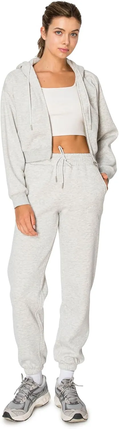 Cali1850 Women's Cloud Nine Fleece Cropped Zip Hoodie  Relaxed Boyfriend Fit, Double-Layer Hood, Ribbed Cuffs and Hem