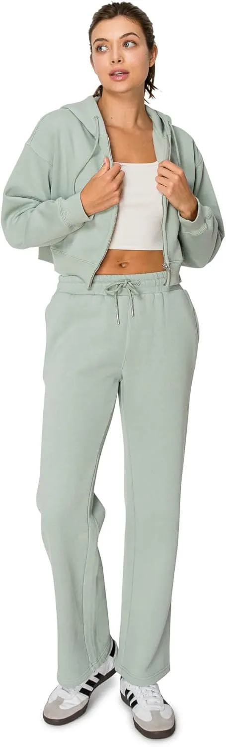 Cali1850 Women's Cloud Nine Fleece Cropped Zip Hoodie  Relaxed Boyfriend Fit, Double-Layer Hood, Ribbed Cuffs and Hem