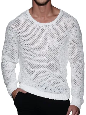 Casual Simple Mesh Crew Neck Long Sleeve Sweater