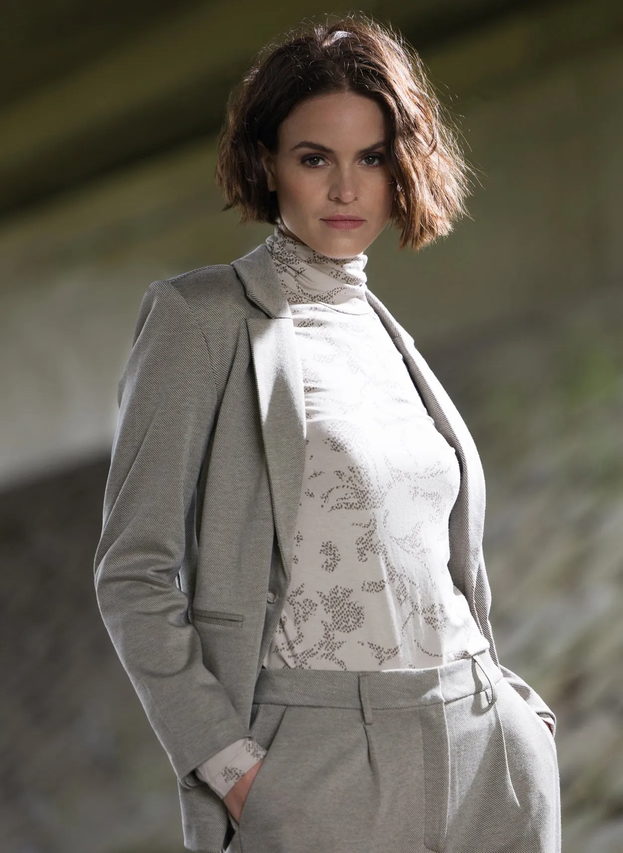 Cherry Light Grey Multi Color Pattern Turtleneck