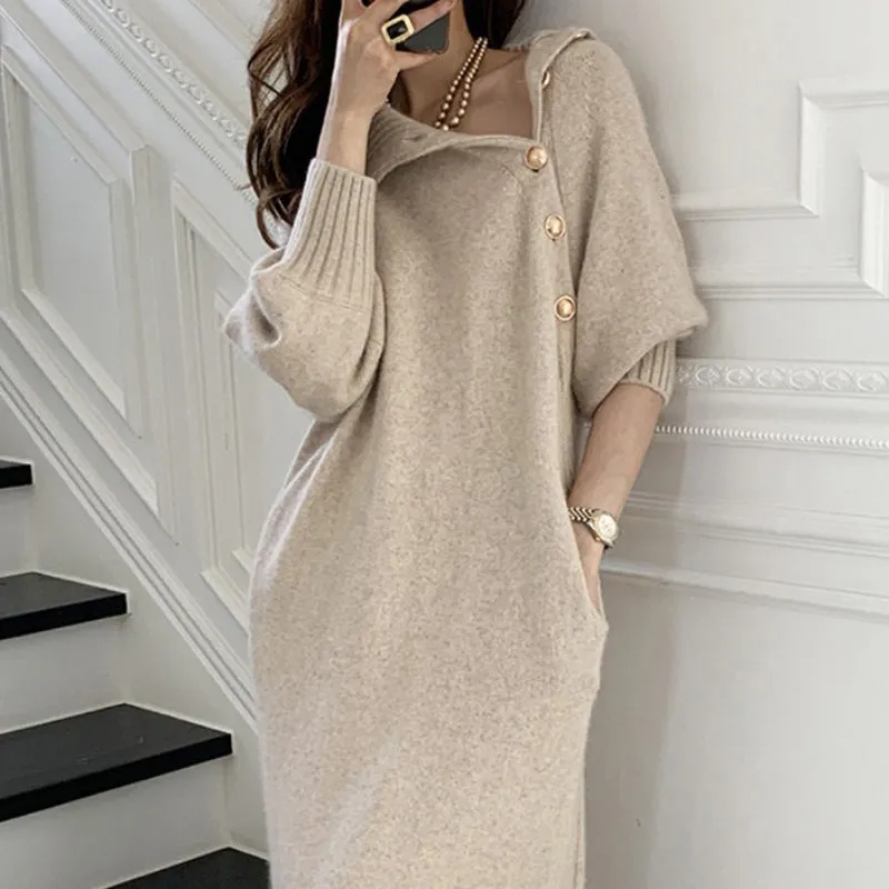 Chic autumn and winter waist knit dress