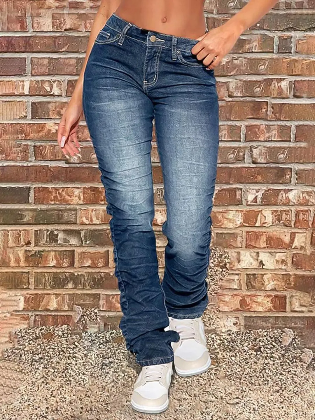 Flamingals Mid Rise Bootcut Jeans Trendy Stretchy Wash Stacked Skinny Jeans Denim Pants