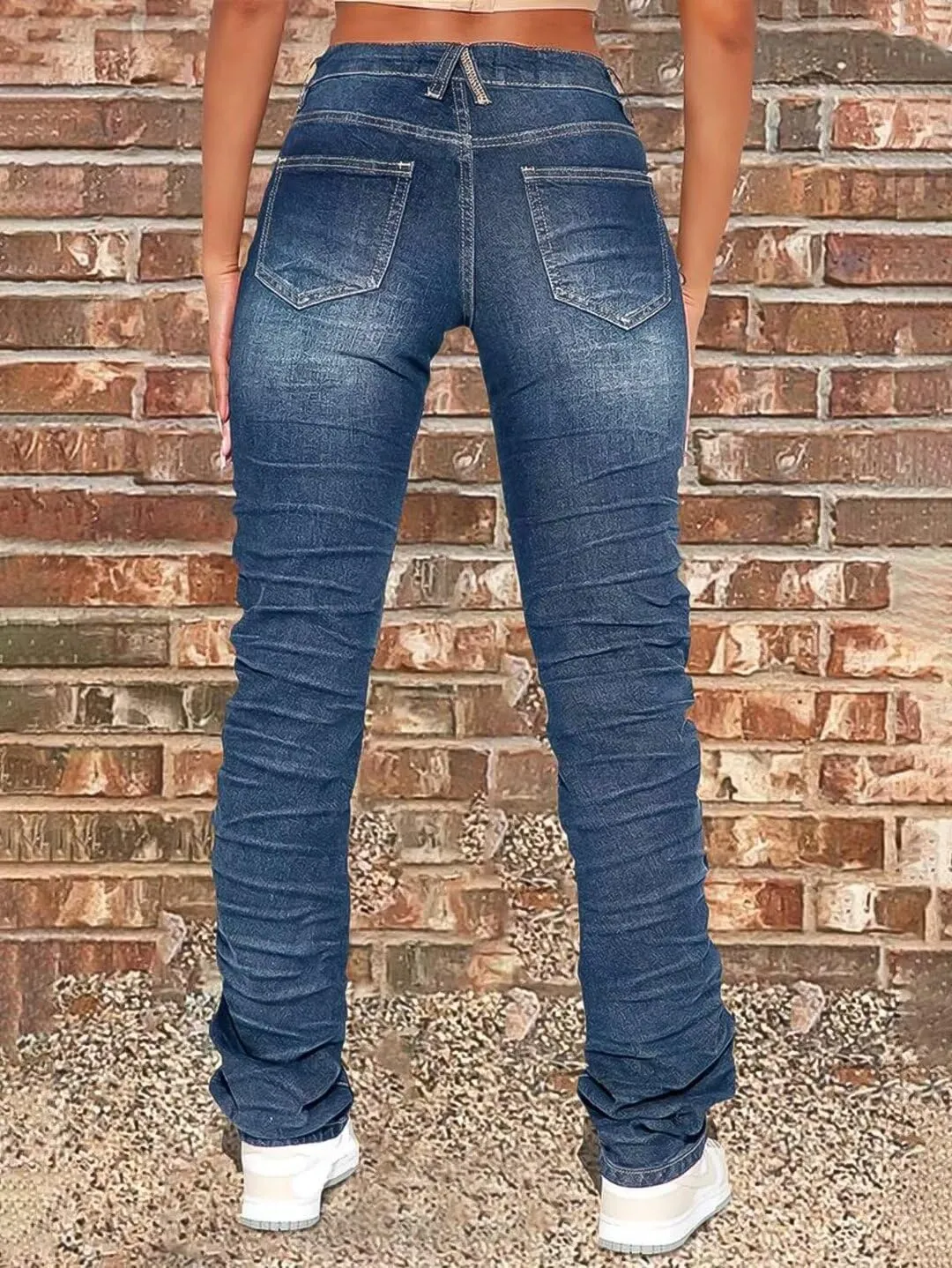Flamingals Mid Rise Bootcut Jeans Trendy Stretchy Wash Stacked Skinny Jeans Denim Pants
