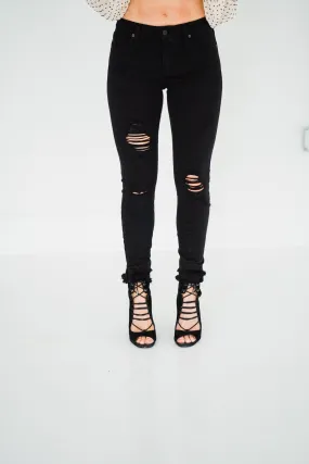 Gemma Mid Rise Black Ankle Skinny Jeans