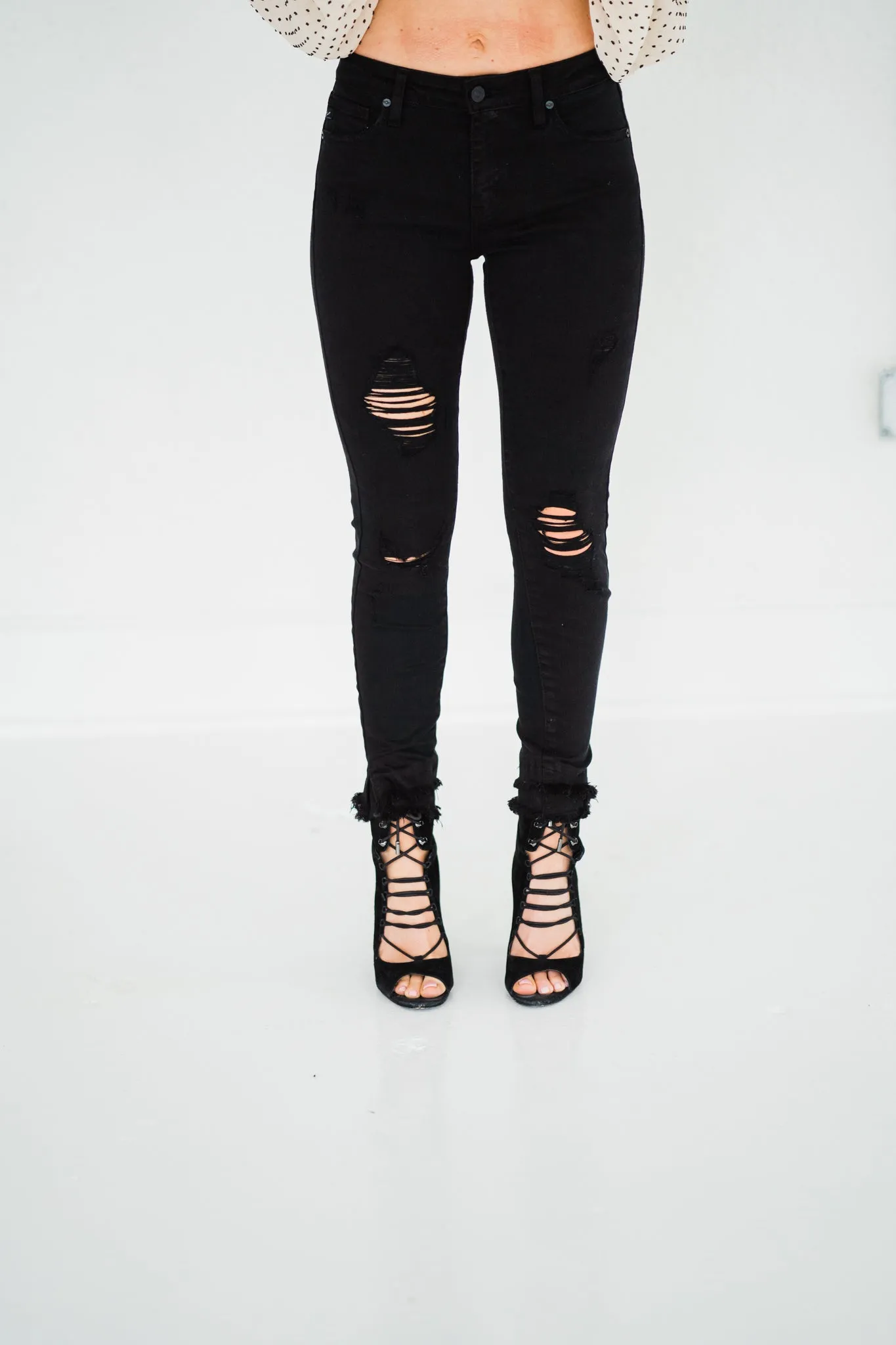 Gemma Mid Rise Black Ankle Skinny Jeans
