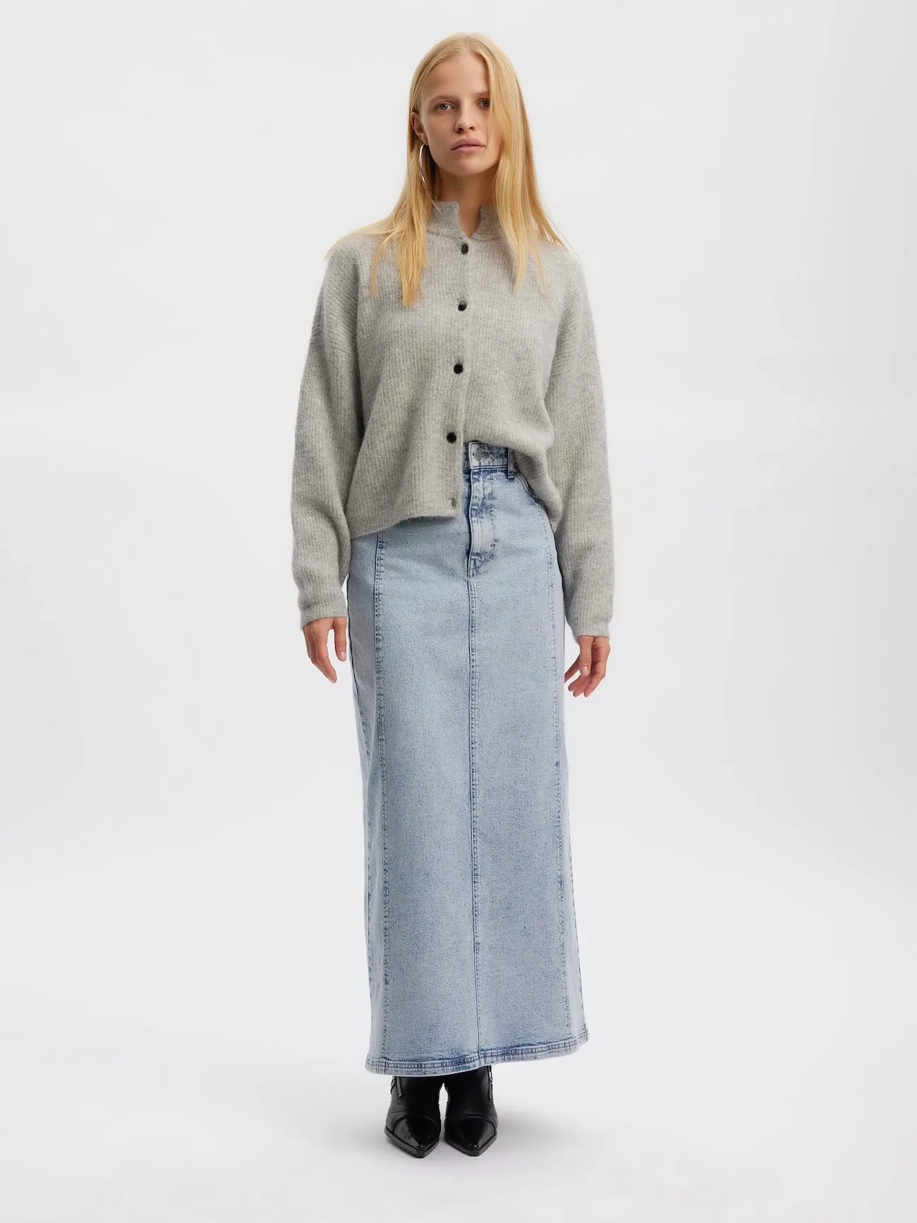 GESTUZ ALPHA SHORT CARDIGAN LIGHT GREY MELANG