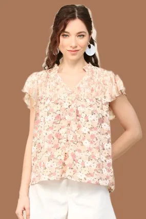Gigio Chiffon Print Flare Sleeve Blouse - Mauve