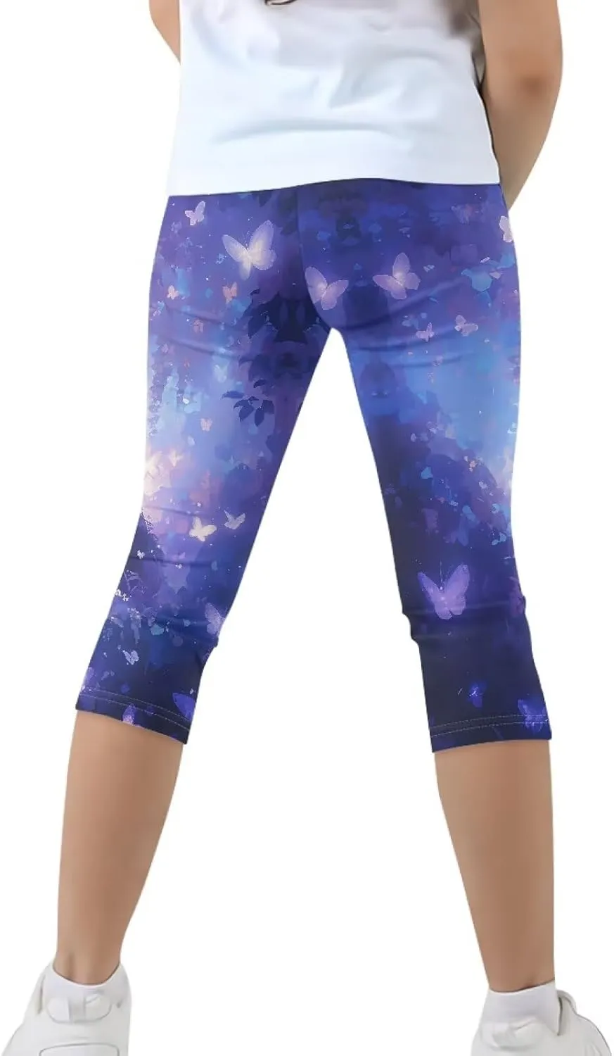 Girls 3/4 Capri Pants,Flexible Yoga Running Leggings High Waisted Stretch Below Knee Shorts for Casual Active