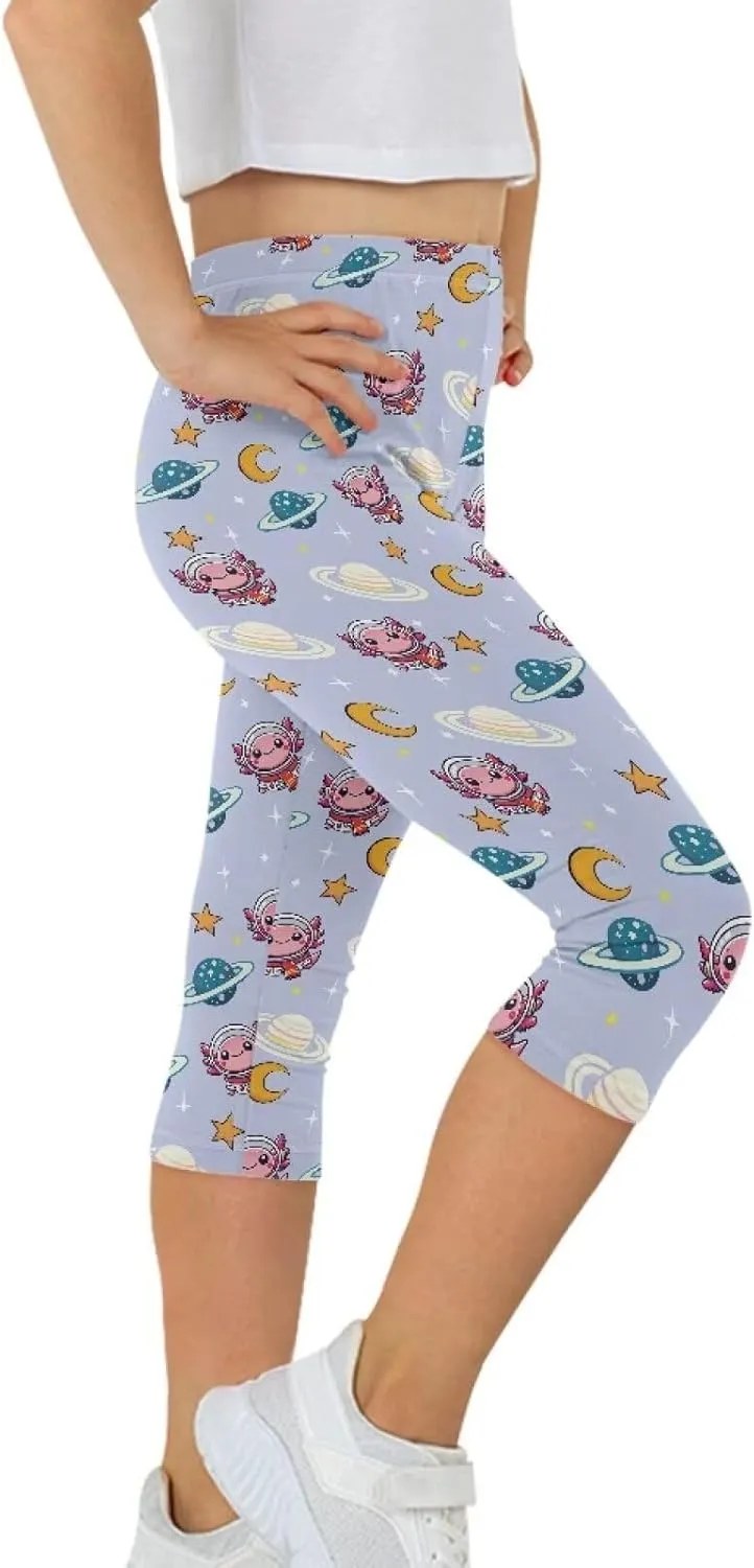 Girls 3/4 Capri Pants,Flexible Yoga Running Leggings High Waisted Stretch Below Knee Shorts for Casual Active