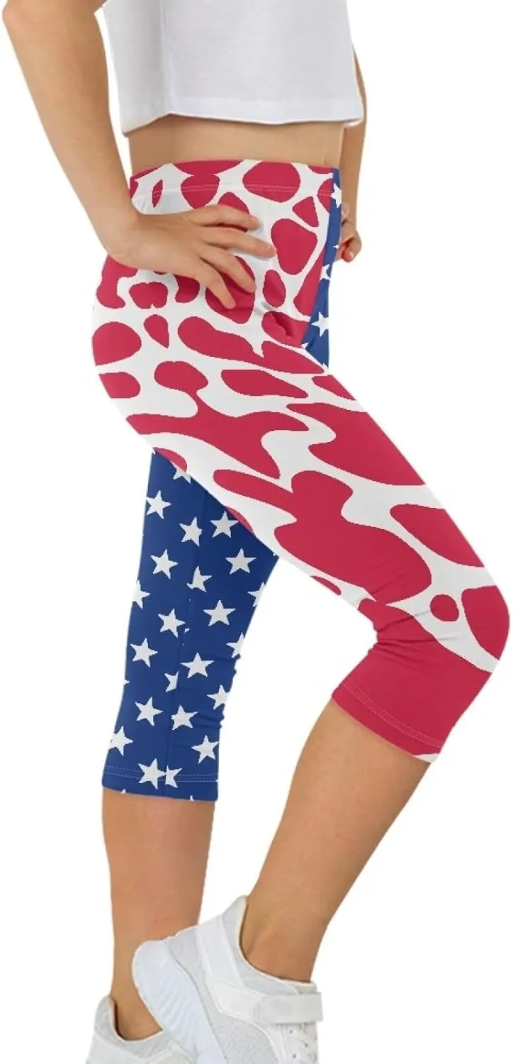 Girls 3/4 Capri Pants,Flexible Yoga Running Leggings High Waisted Stretch Below Knee Shorts for Casual Active