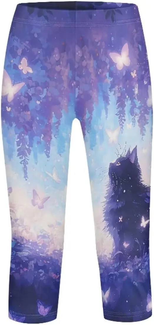 Girls 3/4 Capri Pants,Flexible Yoga Running Leggings High Waisted Stretch Below Knee Shorts for Casual Active