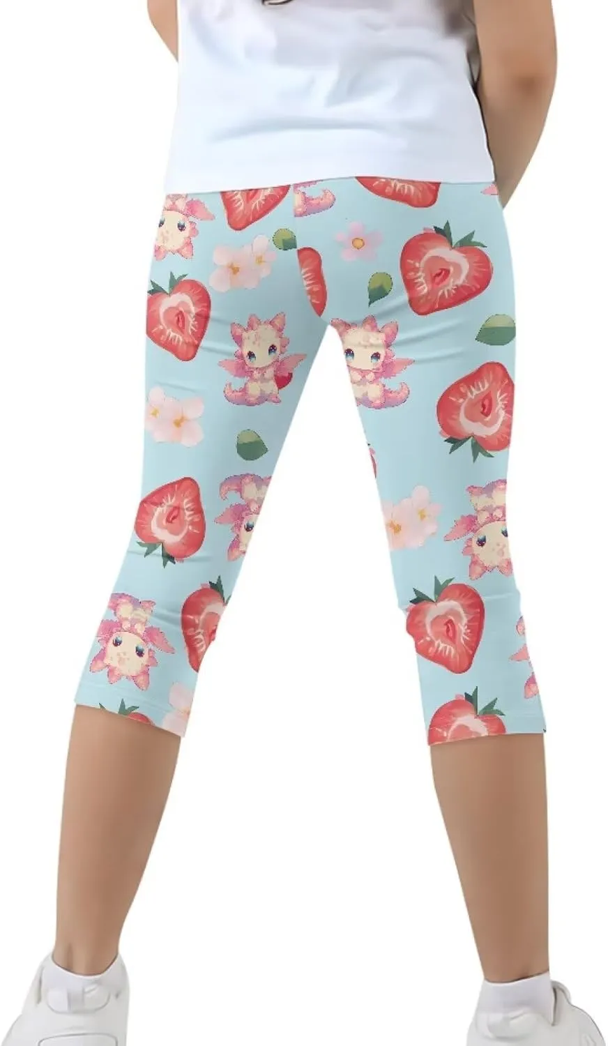 Girls 3/4 Capri Pants,Flexible Yoga Running Leggings High Waisted Stretch Below Knee Shorts for Casual Active