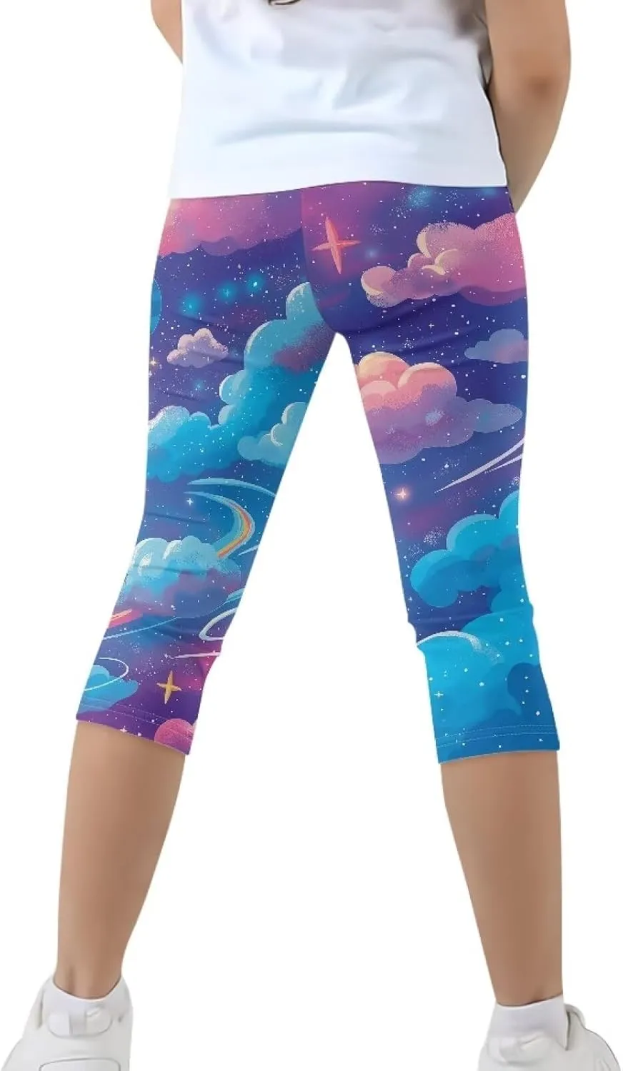 Girls 3/4 Capri Pants,Flexible Yoga Running Leggings High Waisted Stretch Below Knee Shorts for Casual Active