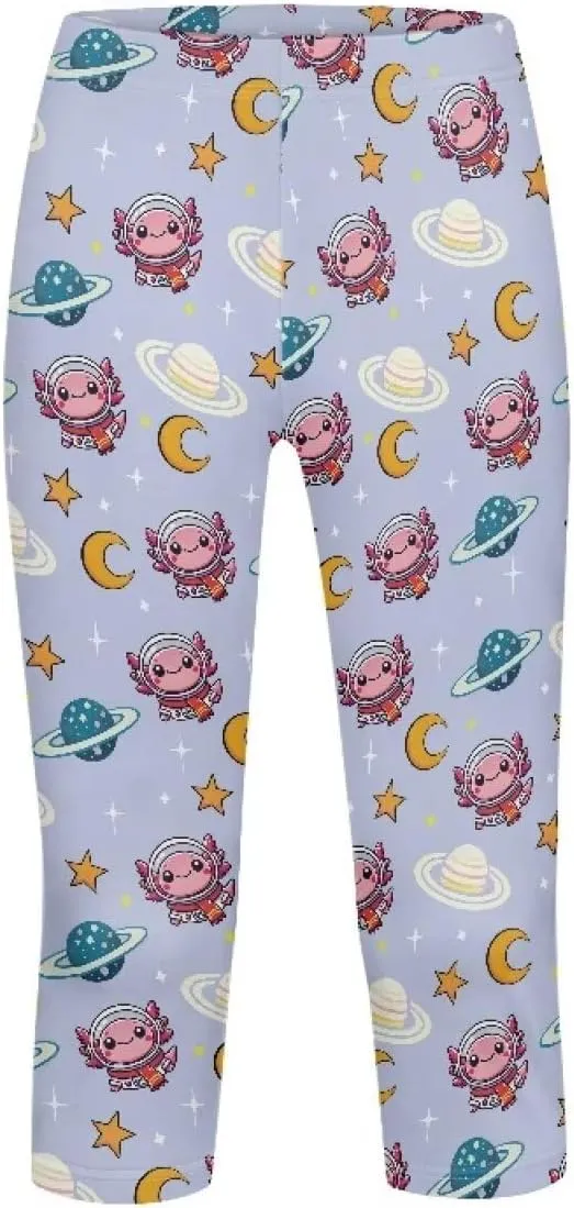 Girls 3/4 Capri Pants,Flexible Yoga Running Leggings High Waisted Stretch Below Knee Shorts for Casual Active