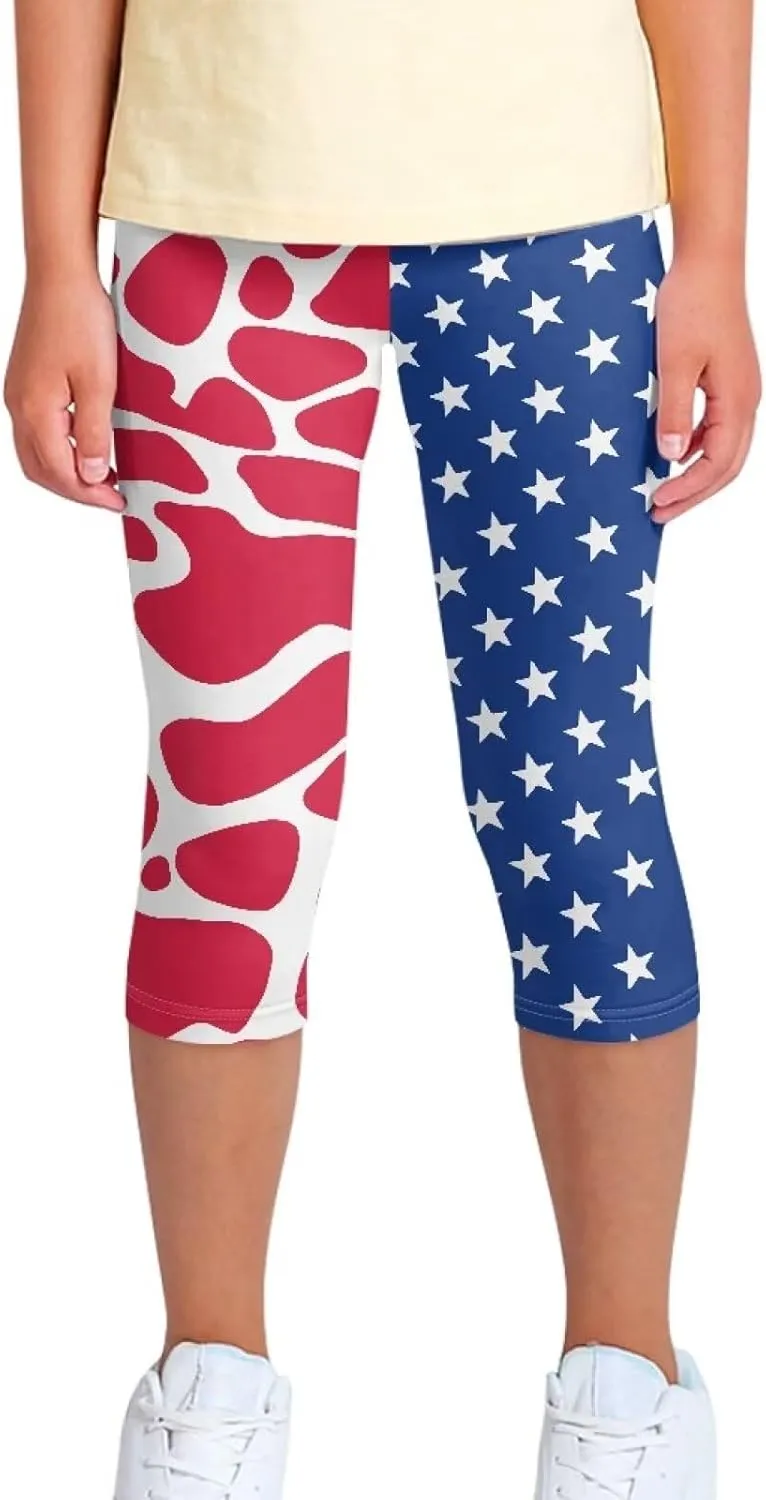 Girls 3/4 Capri Pants,Flexible Yoga Running Leggings High Waisted Stretch Below Knee Shorts for Casual Active