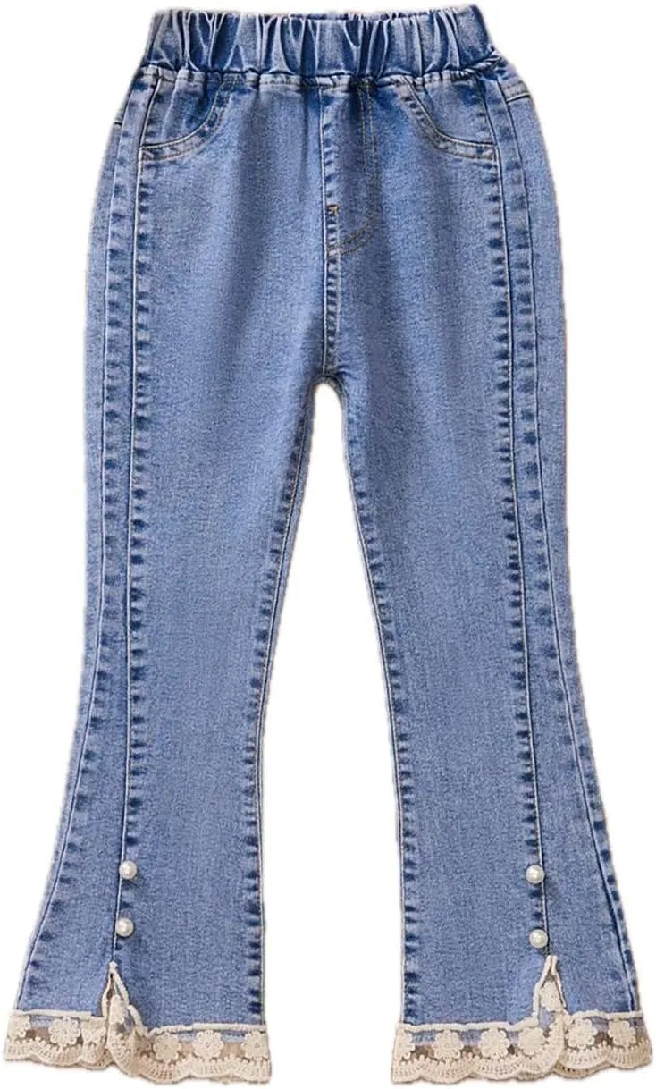 Girls Flare Jeans High Waisted Elastic Waist Jeans Solid Stretchy Denim Pants
