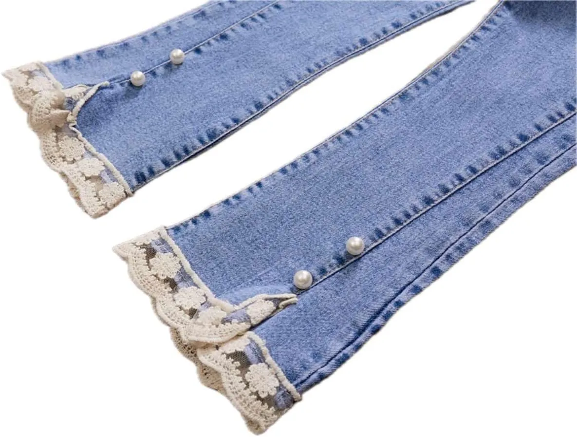 Girls Flare Jeans High Waisted Elastic Waist Jeans Solid Stretchy Denim Pants
