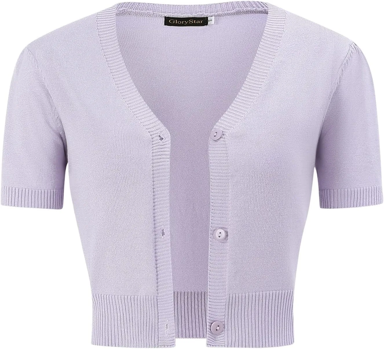 GloryStar Women's Short Sleeve Casual Open Front Knit Cropped Bolero Shrug Cropped Cardigan Sweater 01-Light Purple XL