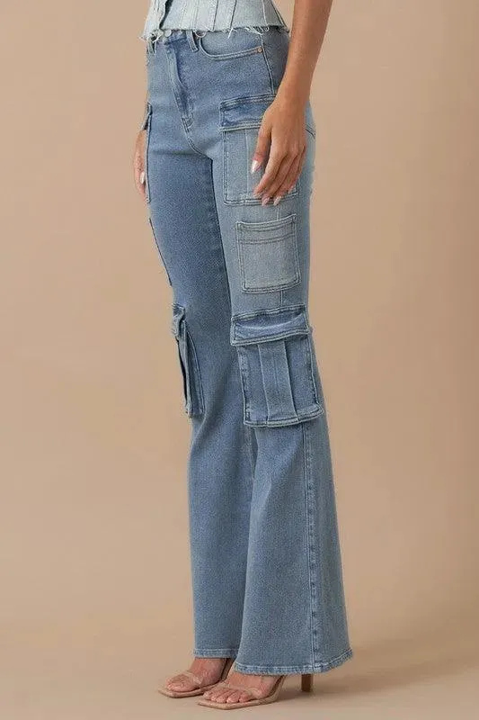 High Rise Cargo Boot Denim