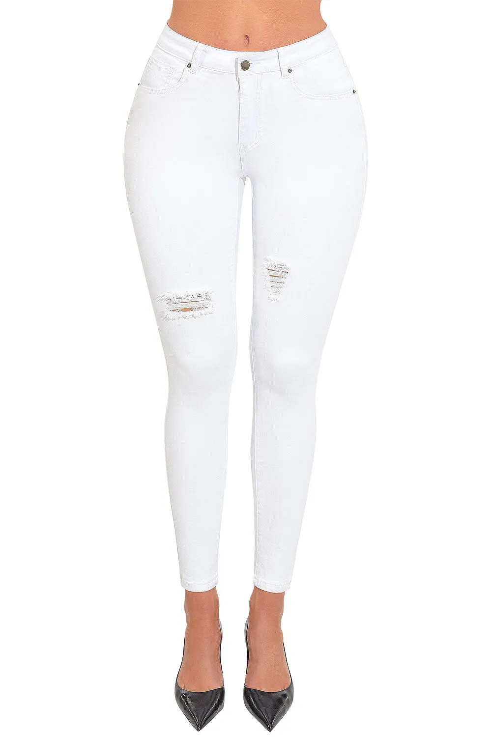 High Rise Ripped Stretchy Skinny Ankle Jeans