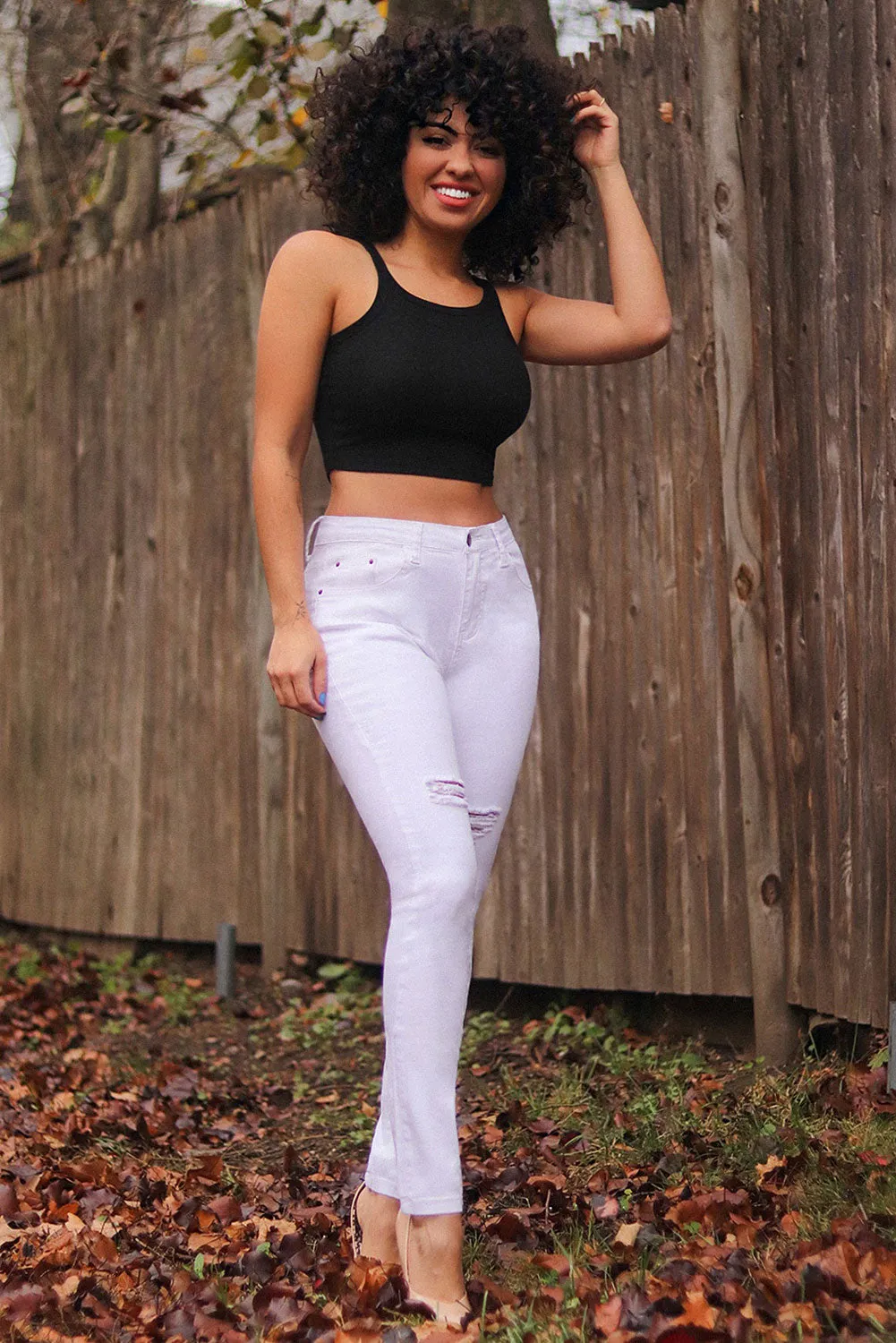 High Rise Ripped Stretchy Skinny Ankle Jeans